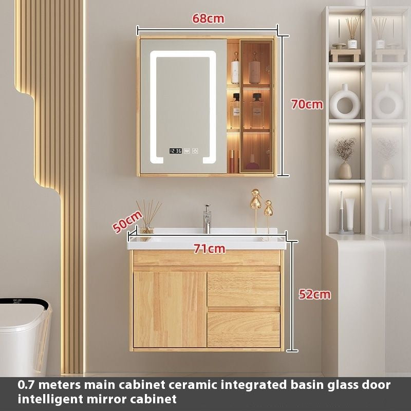 Set Singki Cermin Pintar Kabinet Penyimpanan Kayu Oak QW- di Bilik Mandi 
