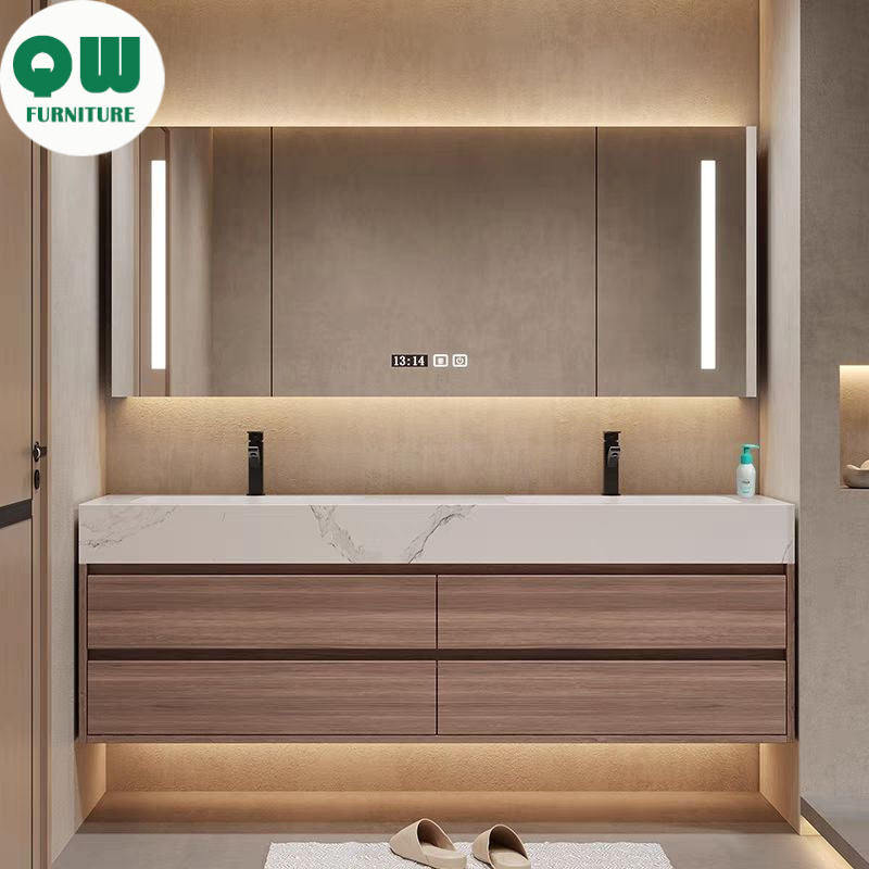 QW- High-quality storage made of real wood for smart mirror cabinet in the bathroom, bathroom sink.