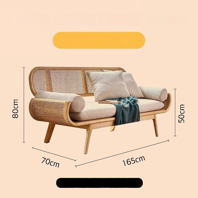 Sofa Malas Perancis Tenunan Rotan Kayu Padu Ruang Tamu Bilik Tidur Balkoni Ruang Istirehat Kerusi Tiga Orang