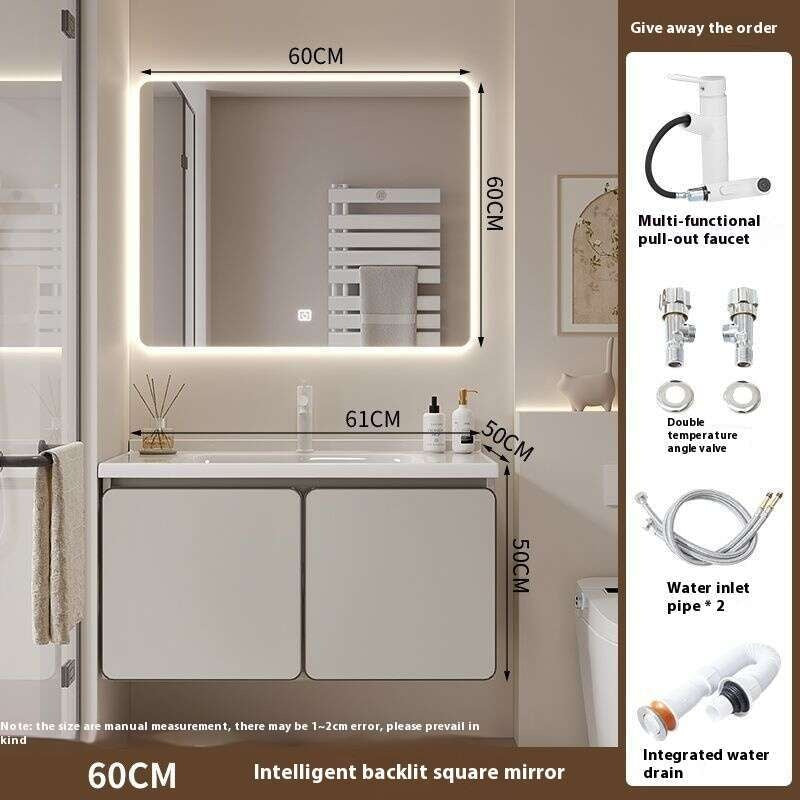 QW- Kabinet simpanan kayu asli cermin pintar di bilik mandi, sinki bilik mandi 