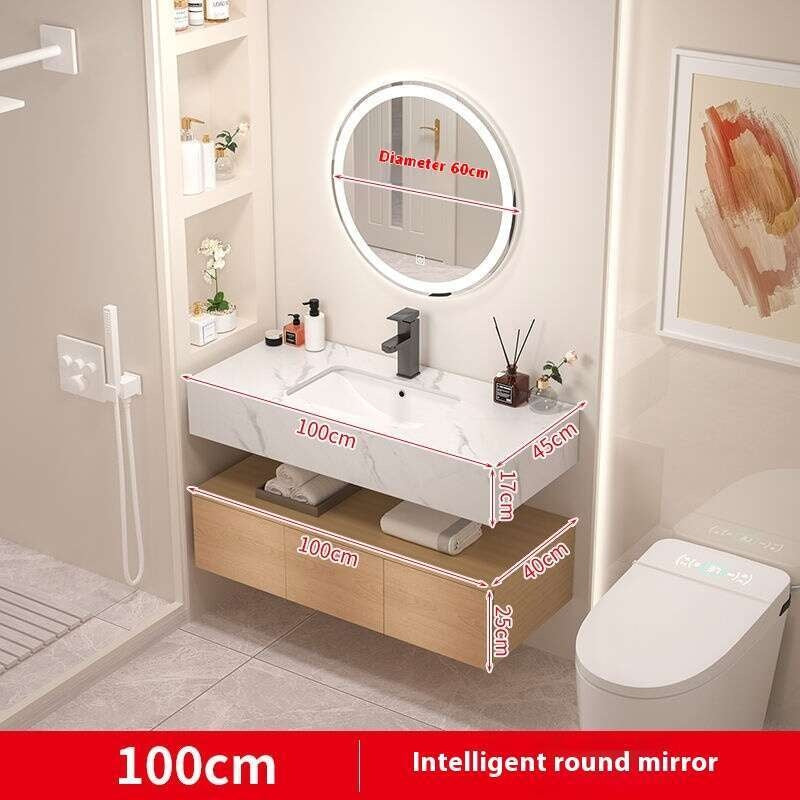 QW- Kabinet simpanan kayu asli cermin pintar di bilik mandi, sinki bilik mandi 
