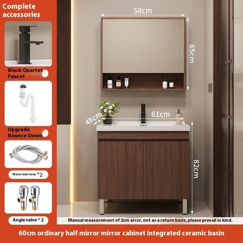 QW- Brown Real Wood Storage Cabinet Smart Materials for the Bathroom Sink Set