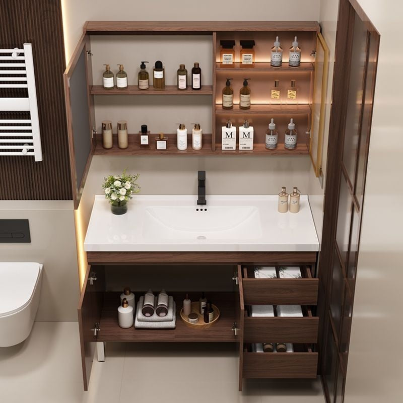 QW- Brown Real Wood Storage Cabinet Smart Materials for the Bathroom Sink Set