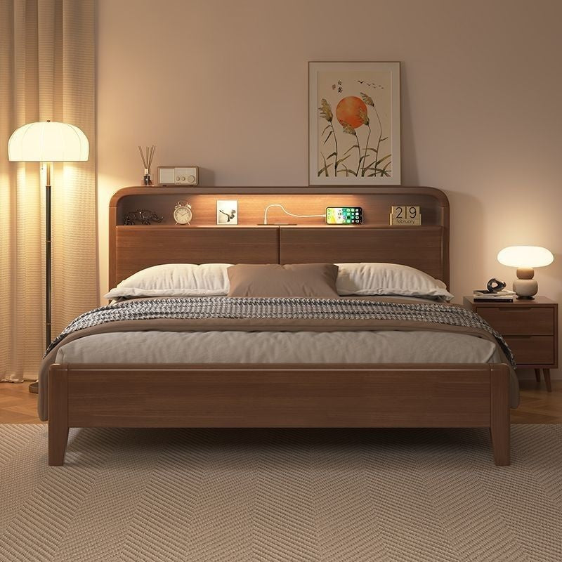 Modern Simple Solid Wood Bed, Multiple Sizes Storage, With USB