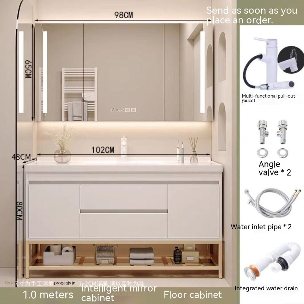 QW- Cream Style Storage Smart Mirror Cabinet Bathroom Sink Set