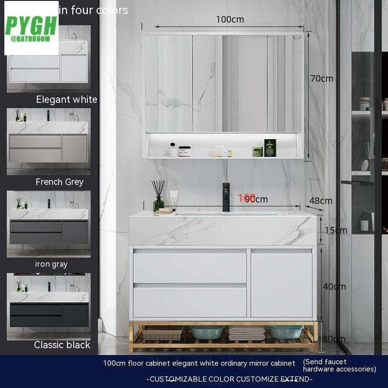 QW- Marble Solid Wood Basin Set Integrated Bathroom Storage Cabinet
