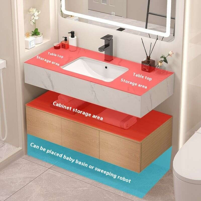 QW- Kabinet simpanan kayu asli cermin pintar di bilik mandi, sinki bilik mandi 