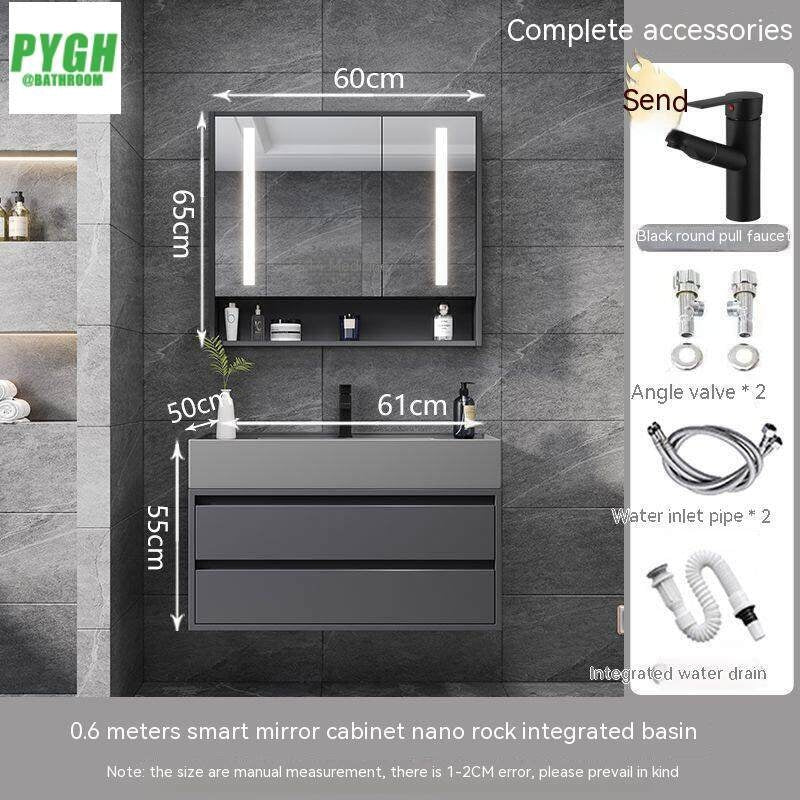 QW- Floor-mounted Basin Smart Mirror Real Wood Storage Cabinet in Bathroom