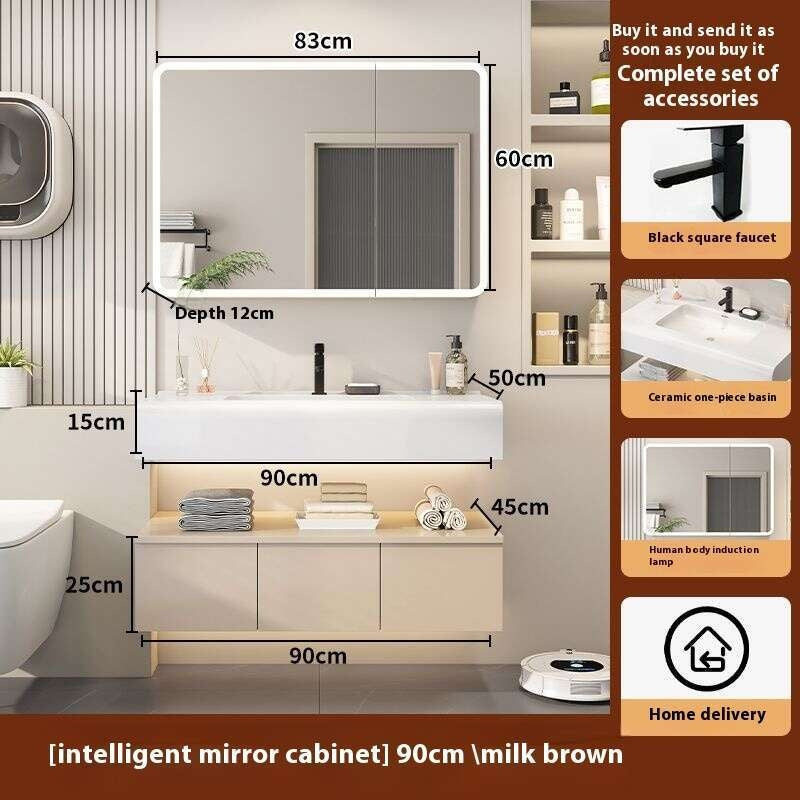 QW- Kabinet simpanan kayu asli cermin pintar di bilik mandi, sinki bilik mandi 