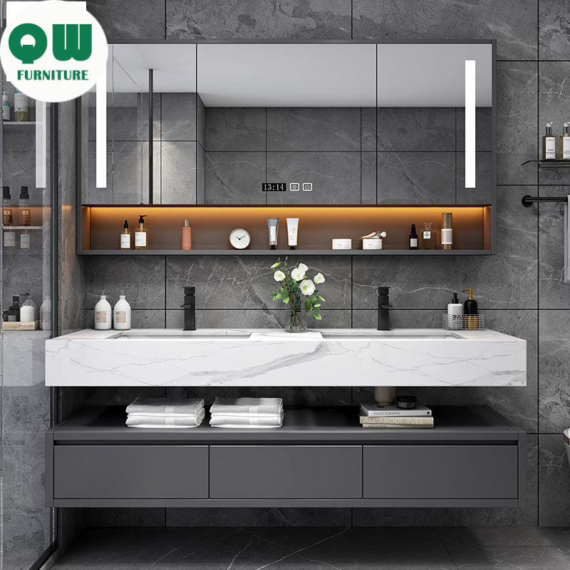 QW- Solid Wood Smart Glass Cabinet, Bathroom Sink