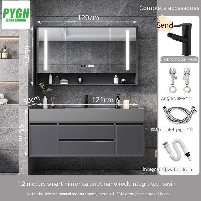 QW- Floor-mounted Basin Smart Mirror Real Wood Storage Cabinet in Bathroom