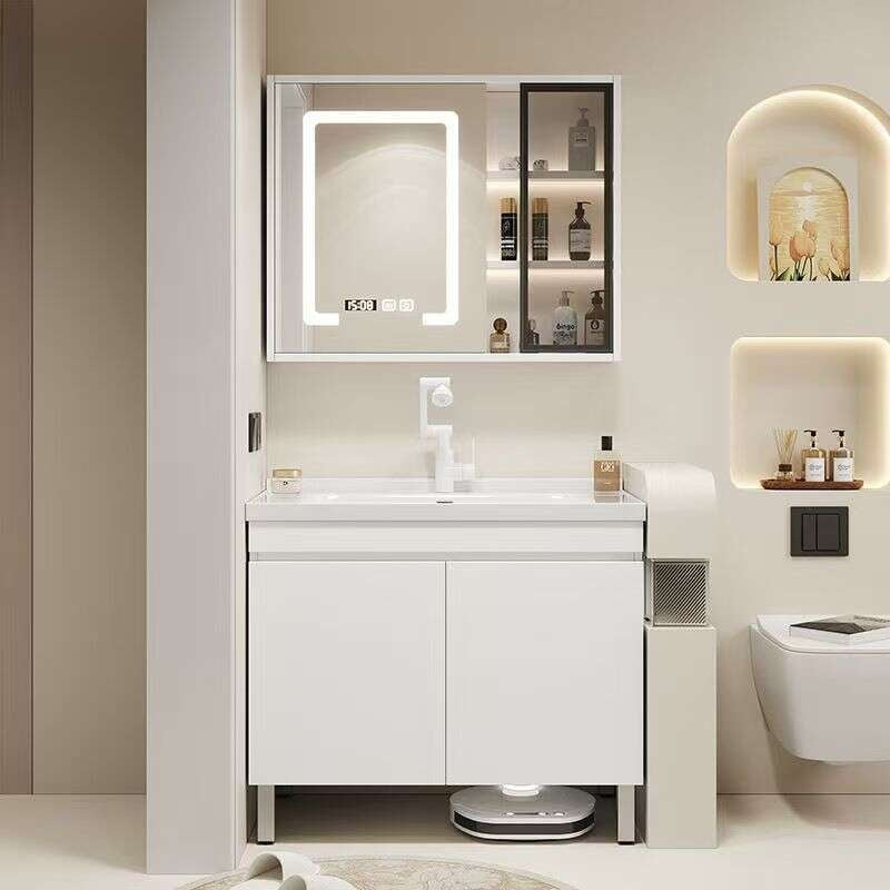 Set Singki Kabinet Cermin Pintar Penyimpanan Kayu Asli QW- di Bilik Mandi 