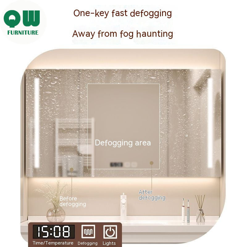 QW- Cream Style Storage Smart Mirror Cabinet Bathroom Sink Set
