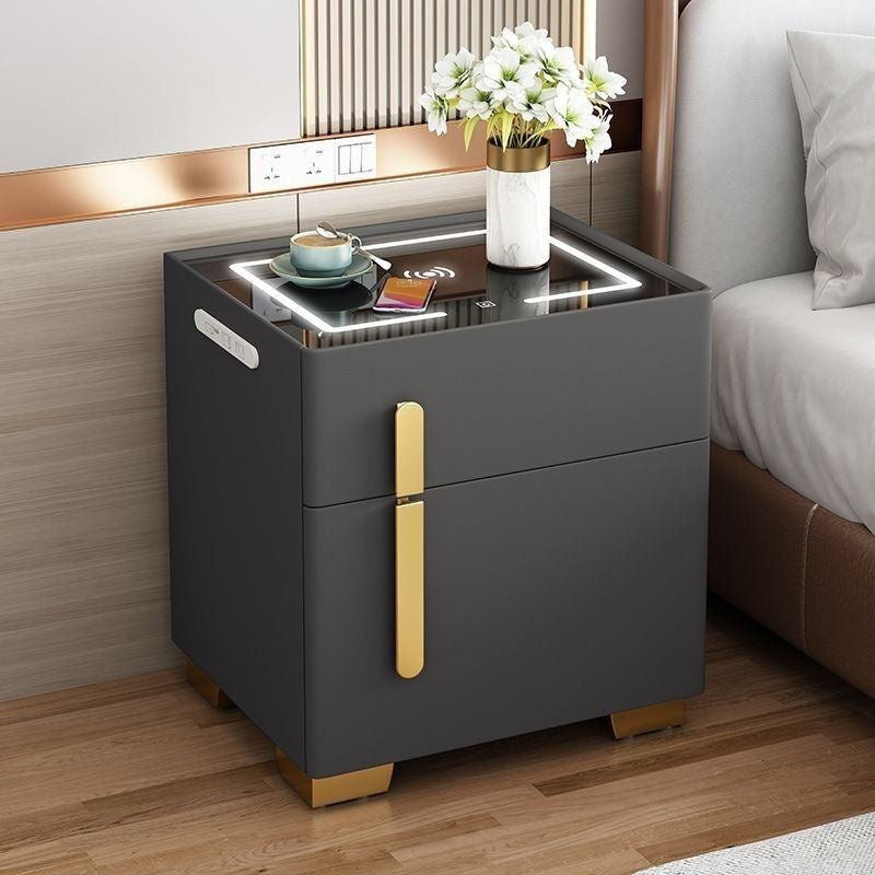 Bedside smart bedside table safe modern simple solid wood one-piece