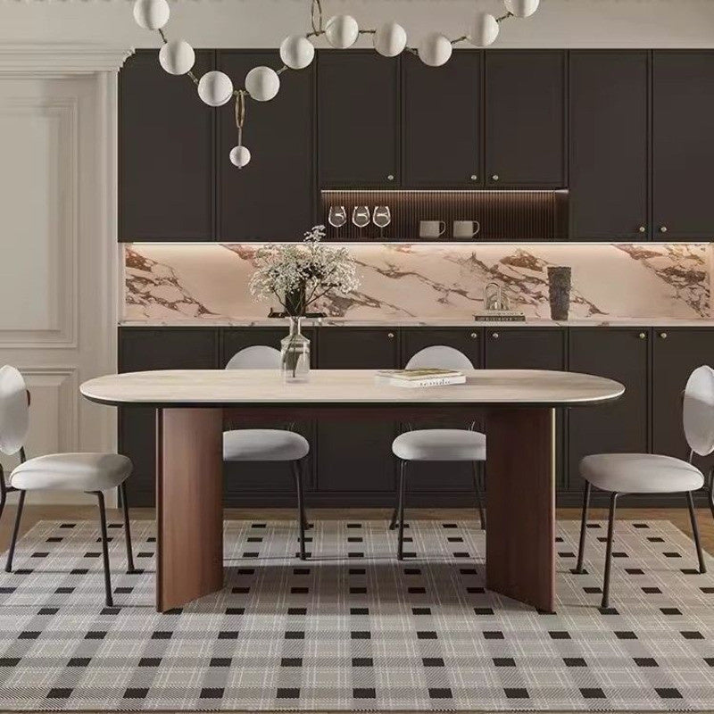 Meja makan gua batu kayu padu gaya Eropah menyokong sepenuhnya reka bentuk yang ringan dan elegan yang sesuai untuk ruang tamu.