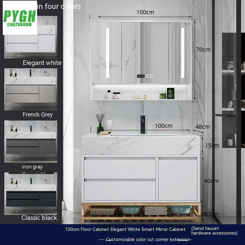 QW- Marble Solid Wood Basin Set Integrated Bathroom Storage Cabinet