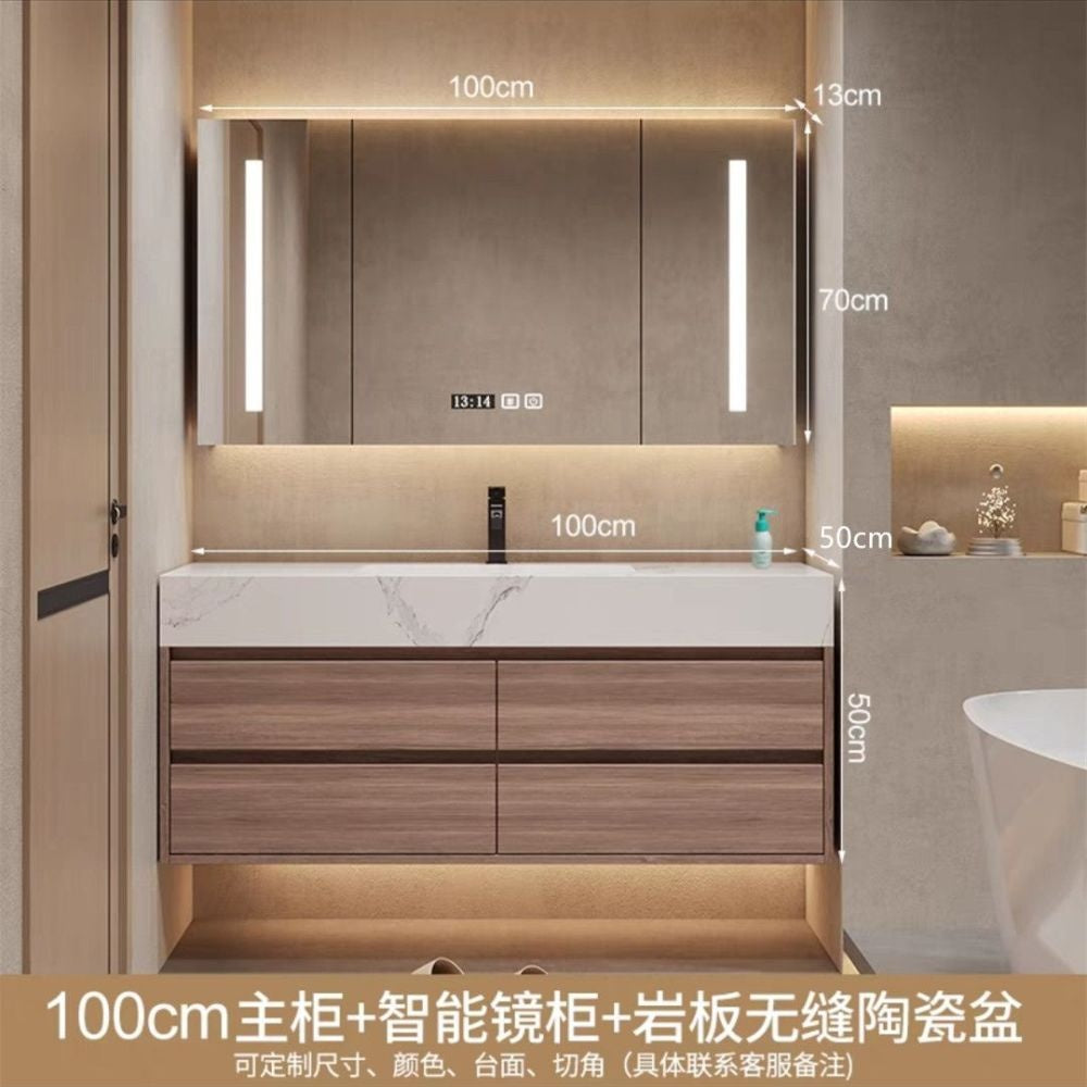 QW- High-quality storage made of real wood for smart mirror cabinet in the bathroom, bathroom sink.