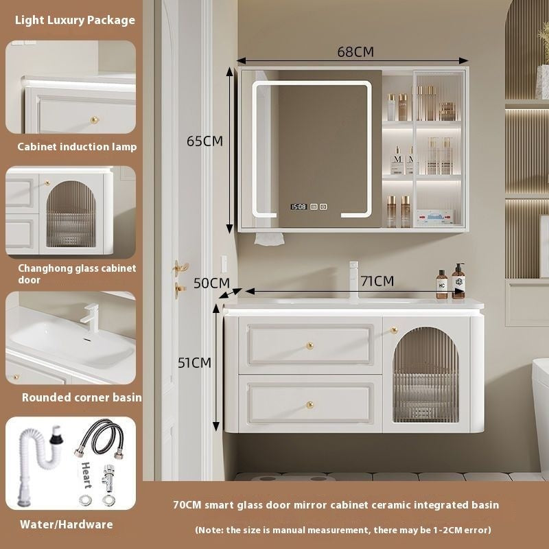 QW- French Cream Style Storage Cabinet Smart Mirror in the Bathroom Sink
