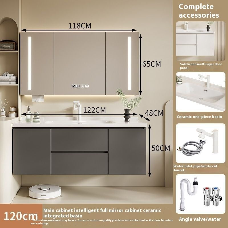 QW- Solid Wood Storage Smart Mirror Cabinet Bathroom Sink Set