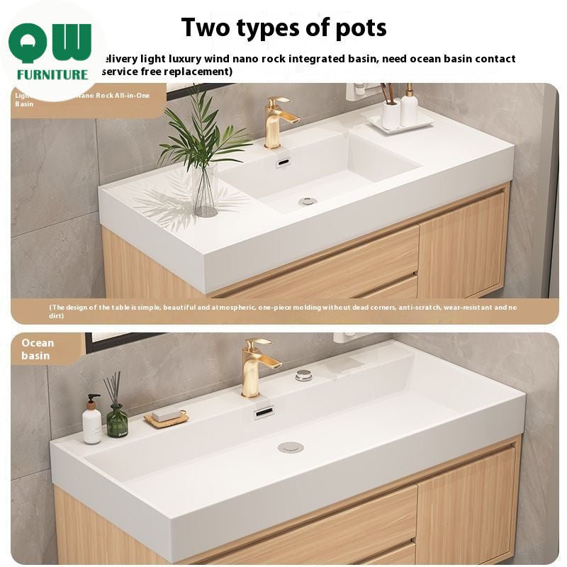 QW- Smart Solid Wood Mirror Bathroom Storage Cabinet Sink Set