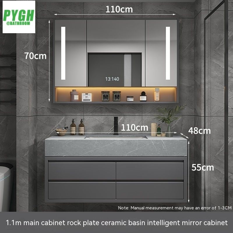 QW- Penyimpanan kayu asli cermin pintar bilik mandi, kabinet sinki untuk bilik mandi