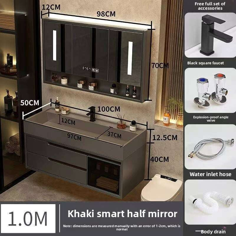 Set Kabinet Penyimpanan Kayu Asli QW- Cermin Pintar di Sinki Bilik Mandi 