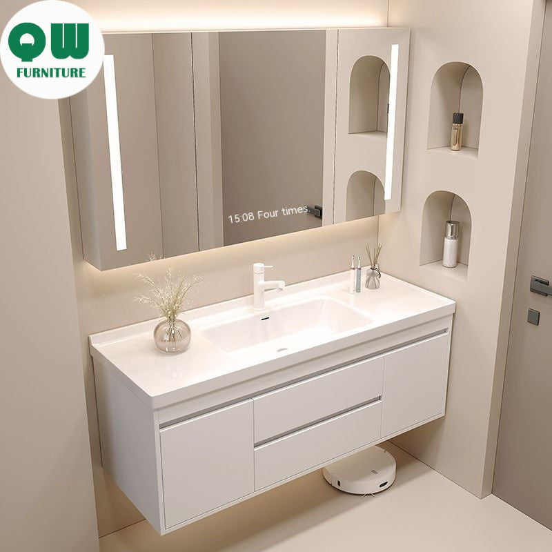 QW- Cream Style Storage Smart Mirror Cabinet Bathroom Sink Set