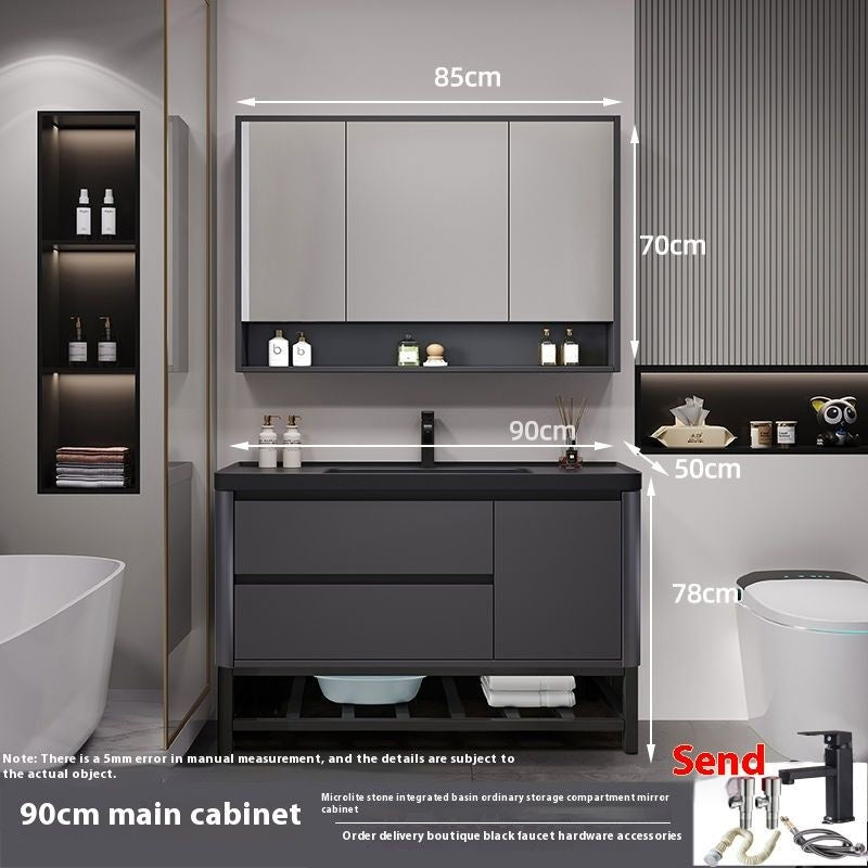 QW- Bathroom storage with smart mirror and black glass cabinet made of real wood.