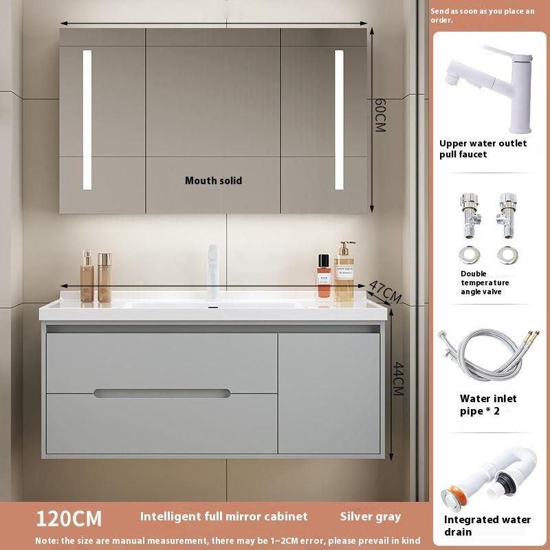 Set Singki Cermin Pintar Kabinet Penyimpanan Kayu Oak QW- di Bilik Mandi