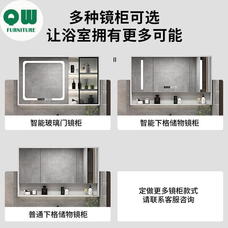 QW- Bilik Mandi Pintar, Kabinet Penyimpanan Bilik Mandi Cermin, Set Besen 