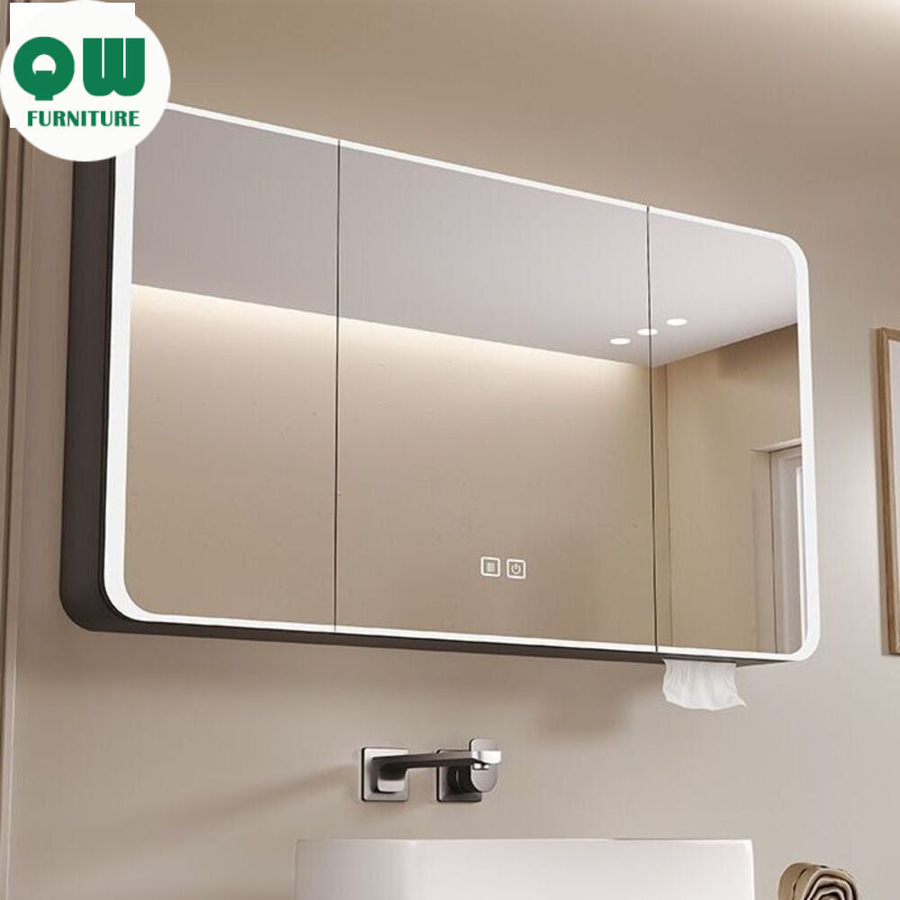 Kabinet Cermin Pintar QW- Bilik Mandi Logam Aluminium Boleh Memaparkan Masa dan Kabus Jernih 
