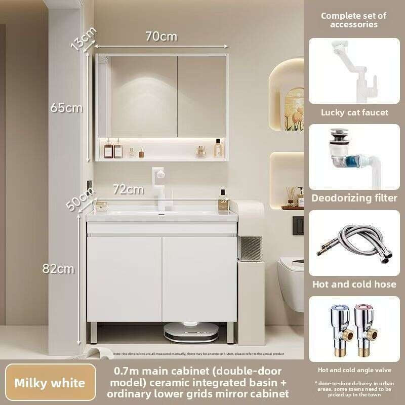 Set Singki Kabinet Cermin Pintar Penyimpanan Kayu Asli QW- di Bilik Mandi 