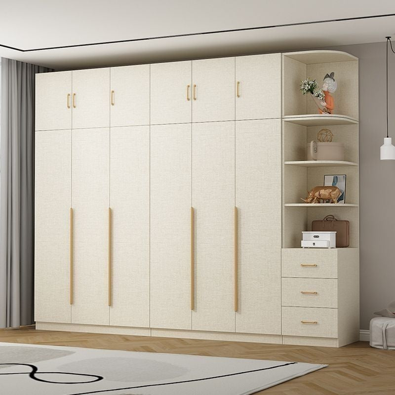 Solid Wood Thick Back Plate Bedroom Cream Windproof High Capacity Home Wardrobe