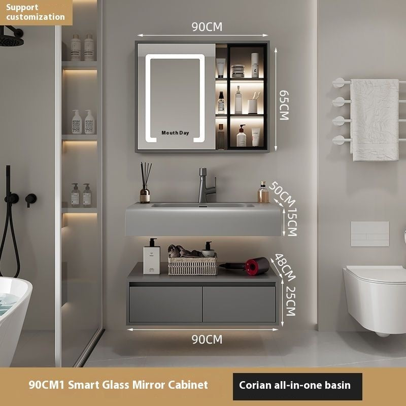 QW- Real Wood Storage Sink Set Smart Mirror Cabinet in the Bathroom