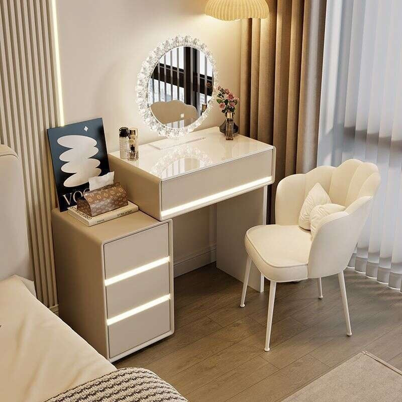 Bedroom Real Wood Dressing Table Modern minimalist style, cream color, used in the main room. With a drawer cabinet