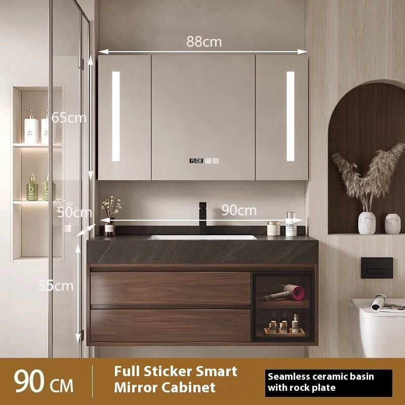 Kabinet Penyimpanan Kayu Asli Cermin Pintar QW- di Bilik Mandi, Set Singki Bilik Mandi 