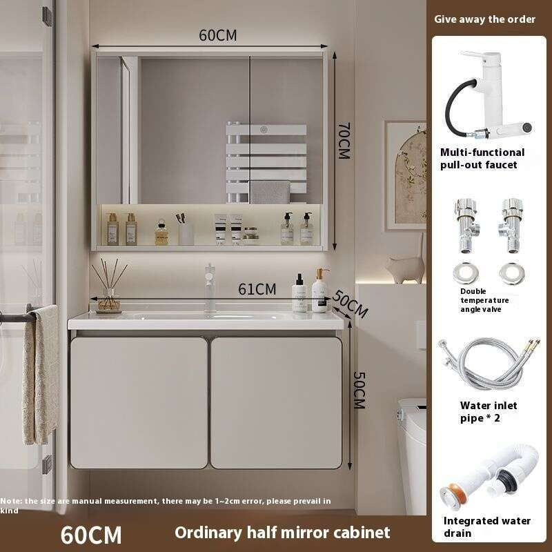 QW- Kabinet simpanan kayu asli cermin pintar di bilik mandi, sinki bilik mandi 