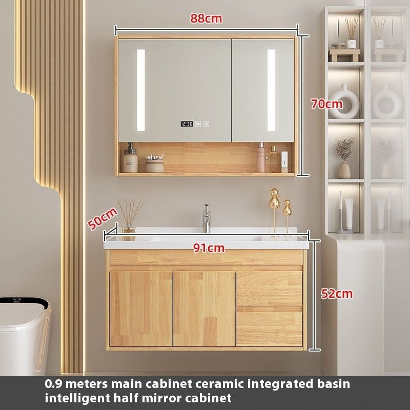 Set Singki Cermin Pintar Kabinet Penyimpanan Kayu Oak QW- di Bilik Mandi 