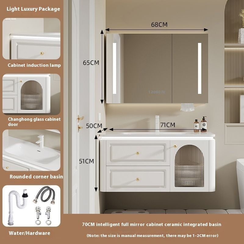 QW- French Cream Style Storage Cabinet Smart Mirror in the Bathroom Sink