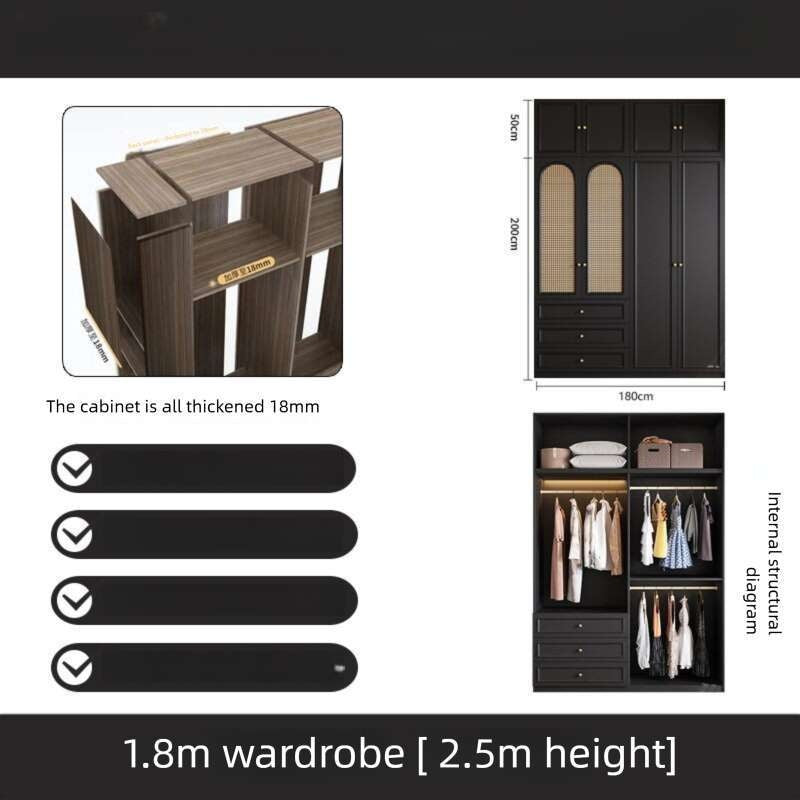 Solid wood Vintage French black For the bedroom american style large wardrobe