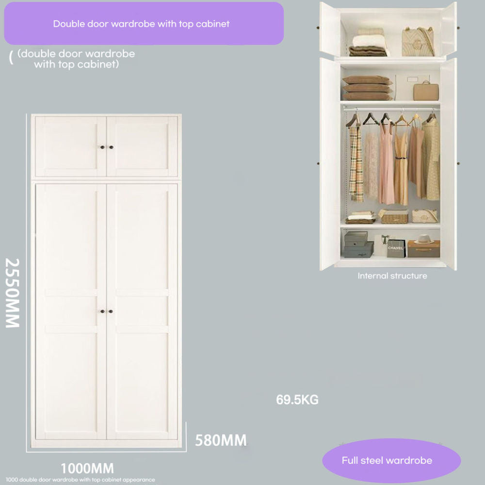 Closet, wrought iron home bedroom storage, European style cream color, wardrobe, children's wardrobe