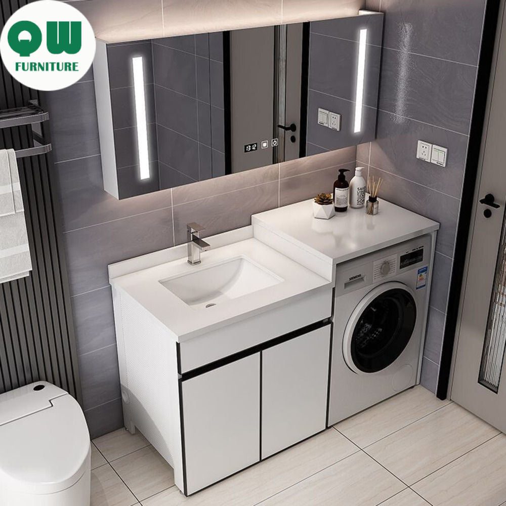 QW- Aluminum Bathroom Cabinet Set with Sink and Countertop Washing Machine