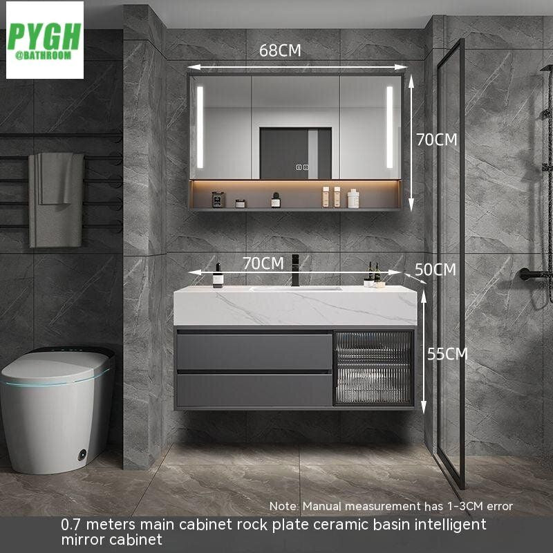 QW- Set Besen Besar dengan Cermin Pintar dan Kabinet Penyimpanan Kayu Asli untuk Bilik Mandi 