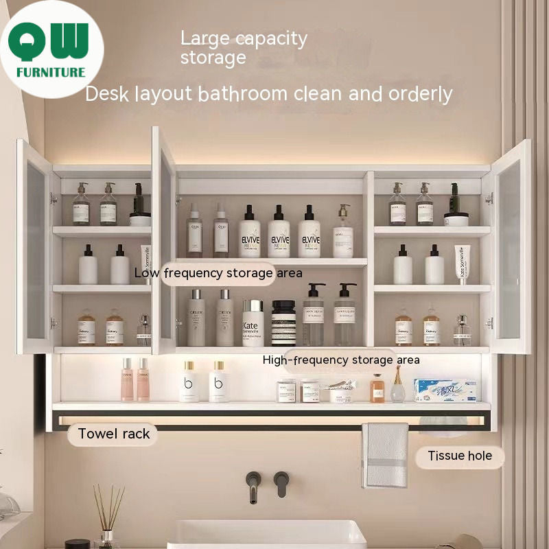 QW- Smart Mirror Bathroom The mirror cabinet in bathroom can eliminate dust and fog by turning on the heater.