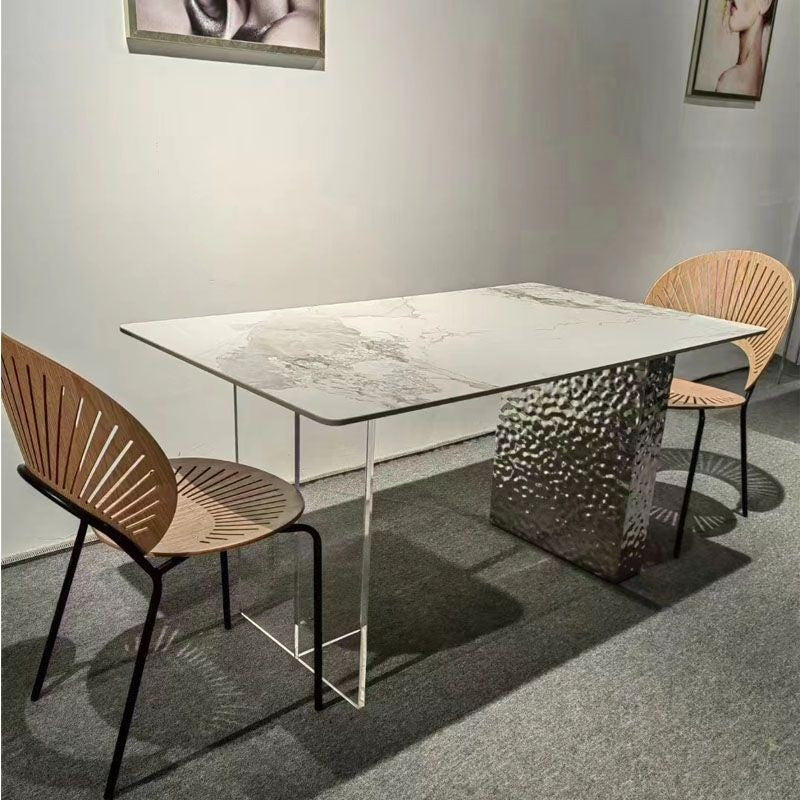 Floating Granite Dining Table/Bar Island with Acrylic and Stainless Steel Base, Water Wave Pattern