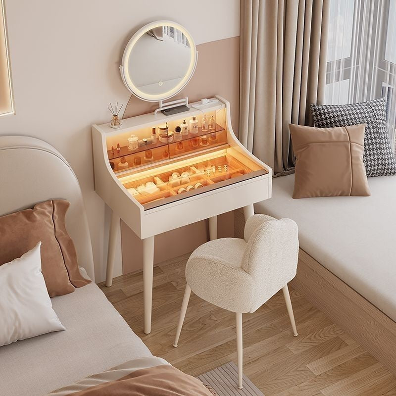 Folding Solid Wood Small Bedroom Premium Feeling Mirror Dressing Table