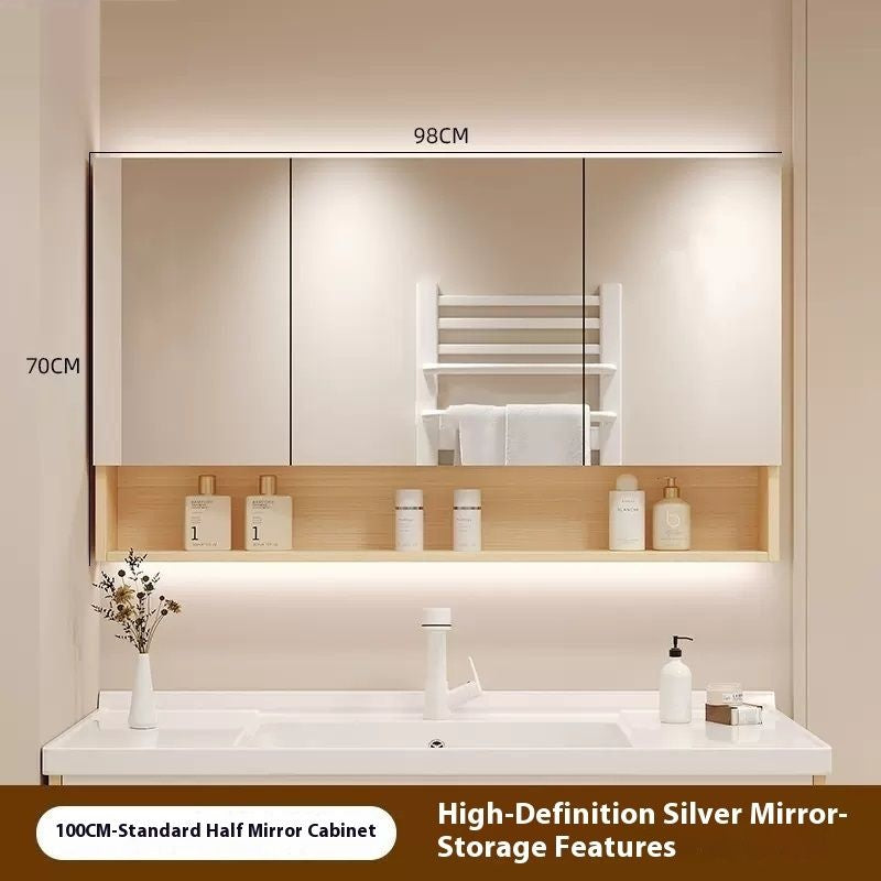 QW- Smart mirror made of real wood, mirror, bathroom storage cabinet