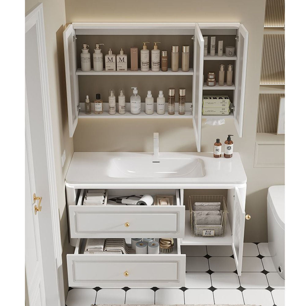 QW- French Cream Style Storage Cabinet Smart Mirror in the Bathroom Sink