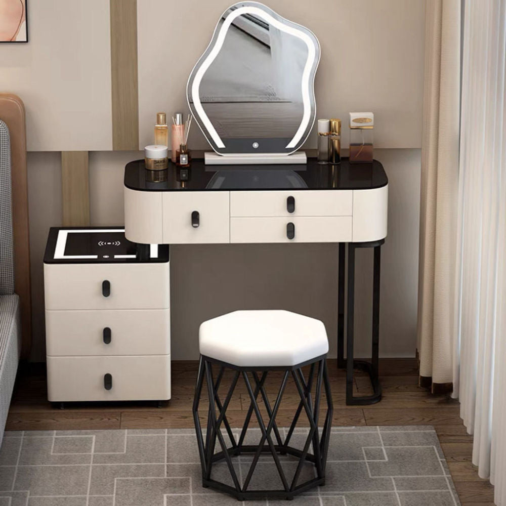 Kabinet Solek Kayu Asli Pintar, Pengecasan Tanpa Wayar, Gaya Nordik Elegan untuk Bilik Tidur Meja solek moden yang ringkas Boleh berfungsi dalam pelbagai cara