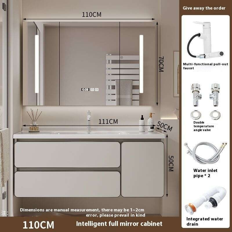 QW- Kabinet simpanan kayu asli cermin pintar di bilik mandi, sinki bilik mandi 